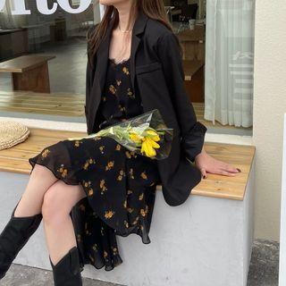 Plain Blazer / Floral Pinafore Dress