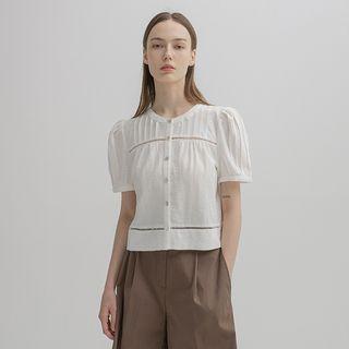 Pintuck Perforated-trim Blouse