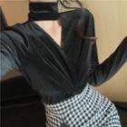 V-neck Velvet Long-sleeve Slim-fit Top