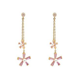 Rhinestone Flower Dangle Earring 1 Pair - 925 Silver - As Shown In Figure - One Size