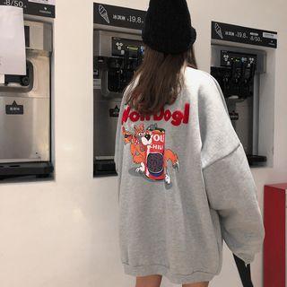 Lettering Applique Cartoon Pullover