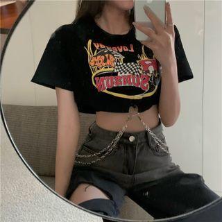 Short-sleeve Print Chain Cropped T-shirt