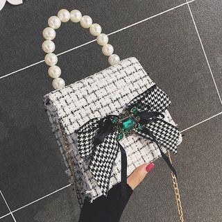 Faux Pearl Handle Embellished Bow Handbag
