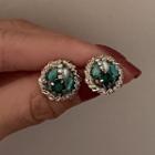 Faux Crystal Alloy Earring 1 Pair - Green & Silver - One Size
