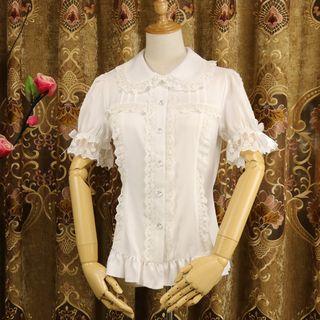 Detachable-sleeve Lace Trim Chiffon Blouse