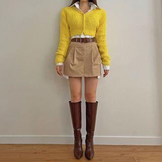 Layered-hem Mini A-line Skirt With Belt