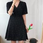 Short-sleeve Floral Print Wrap A-line Mini Dress