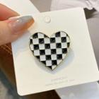 Heart Checker Alloy Brooch Plaid - Black & White - One Size