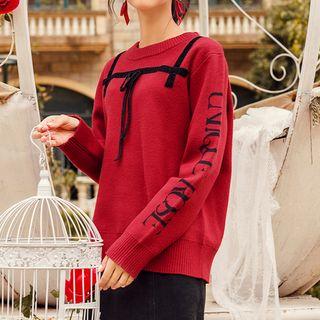 Rose Print Bow-detail Knit Sweater