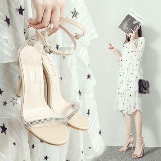 Rhinestone Pvc Paneled High Heel Sandals