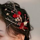 Set : Wedding Flower Branches Dangle Earring + Headpiece + Choker Set - 1 Pair Earring & Headpiece & Choker - Red - One Size