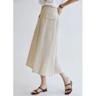 Flap-pocket Button-trim Long Skirt