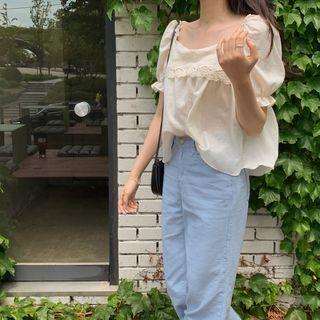 Square-neck Lace-trim Blouse Cream - One Size