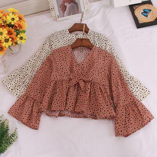 Dotted Bow Detail 3/4-sleeve Blouse