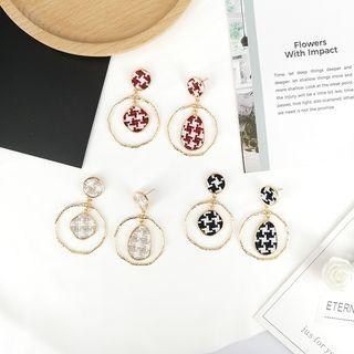 Houndstooth Hoop Drop Earring / Clip-on Earring