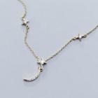 925 Sterling Silver Rhinestone Moon & Star Pendant Necklace Gold - One Size