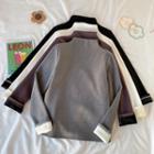 Long-sleeve Mock-neck Plain Fleece-line Top