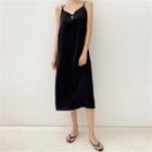 Spaghetti-strap Plain Long Dress