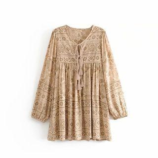 3/4-sleeve Pattern Tunic Dress