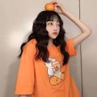 Short-sleeve Printed T-shirt Tangerine - One Size