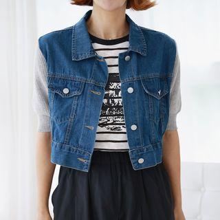 Denim Crop Trucker Vest