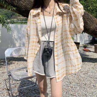 Plaid Chiffon Wide Shirt