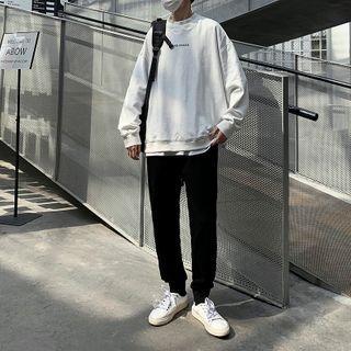 Letter Printed Sweatshirt + High-waist Plain Pants