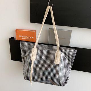 Pvc Overlay Gingham Canvas Tote Bag