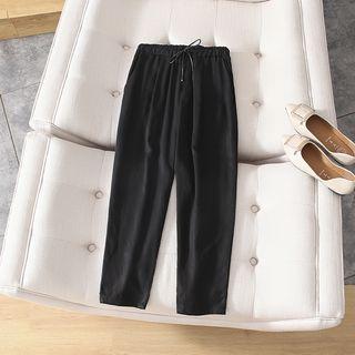 Cropped Plain Drawstring-waist Pants