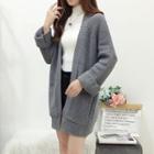 Open Front Plain Cardigan Gray - One Size