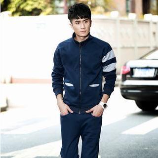 Set: Contrast Trim Zip Jacket + Sweatpants