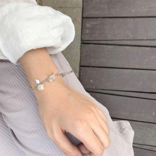 Faux Pearl Alloy Leaf Bracelet Bracelet - Leaves - Silver - One Size