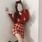 Argyle Cropped Cardigan / Mini Pencil Skirt / Set
