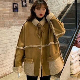 Fleece Panel Button Jacket Khaki - One Size
