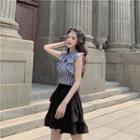 Checked Ruffle Sleeveless Top / Ruffle Hem High-waist Mini A-line Skirt