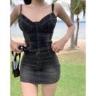 Denim Camisole Top / Slim-fit Denim Skirt