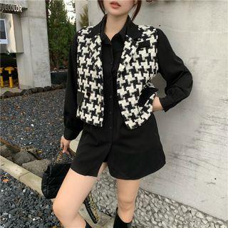 Houndstooth Button Vest / Plain Shirt