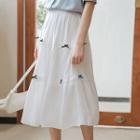 Bow-accent Midi A-line Skirt White - One Size