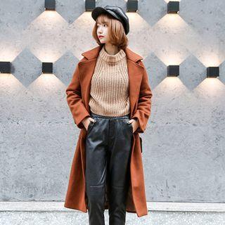 Fleece Cuff Faux-leather Tapered Pants