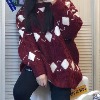 Patterned Loose-fit Cable-knit Sweater As Shown In Figure - One Size