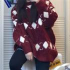 Patterned Loose-fit Cable-knit Sweater As Shown In Figure - One Size