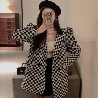 Plaid Two Tone Oversize Blazer Black & White - One Size
