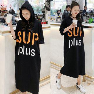 Letter Short-sleeve Hooded Dress