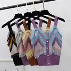 Rainbow Stripe Mesh Panel Sleeveless Knit Top