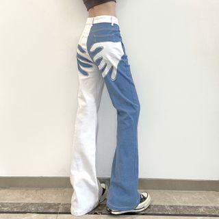 Hand Print Two-tone Boot-cut Jeans