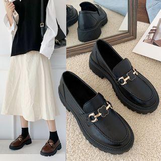 Faux Leather Buckled Platform Loafers