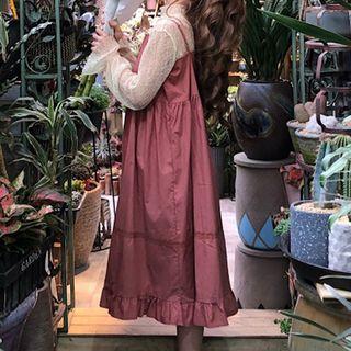 Lace Mock Neck Long-sleeve Top / Strap Dress