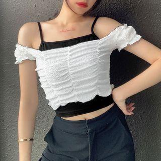 Set: Camisole Top + Off-shoulder Shirred Blouse