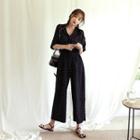 Open-placket Dotted Jumpsuit (2 Designs)