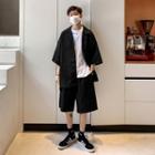 Set: Elbow-sleeve Plain Blazer + Shorts